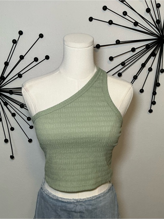 American Eagle Outfitters Tops - American Eagle One Shoulder Ribbed Crop Top Sage Green Stretch Size Large